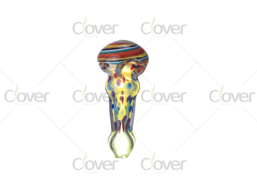 4.4" Color Frit Glass Hand Pipe with Mushroom Shape Bowl – Rainbow Dots | Clover Glass
