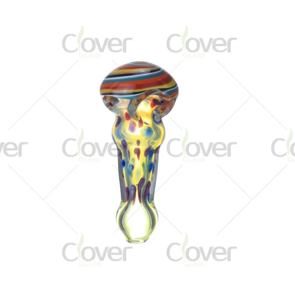 Striped fumed glass hand pipes with colorful dot design — spoon-shaped smoking pipes in 6-piece retail display box by CloverGlass
