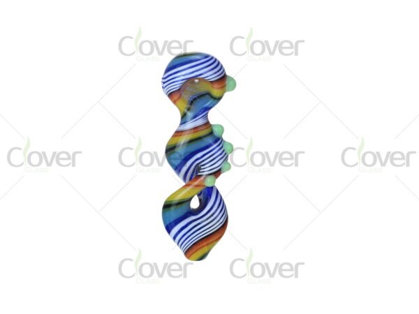 Spiral striped glass hand pipes with colorful design and marble grip — 6-piece retail display box by CloverGlass