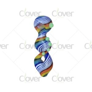 Spiral striped glass hand pipes with colorful design and marble grip — 6-piece retail display box by CloverGlass