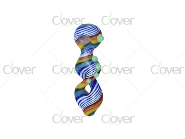 Spiral striped glass hand pipes with colorful design and marble grip — 6-piece retail display box by CloverGlass