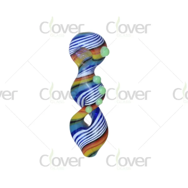 Spiral striped glass hand pipes with colorful design and marble grip — 6-piece retail display box by CloverGlass