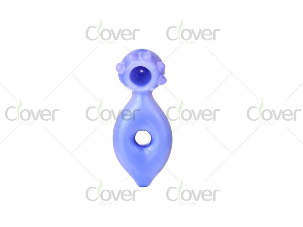 4.2" Blue Knob-Top Hand Pipe – Unique Design with Center Hole & Display Box | Clover Glass