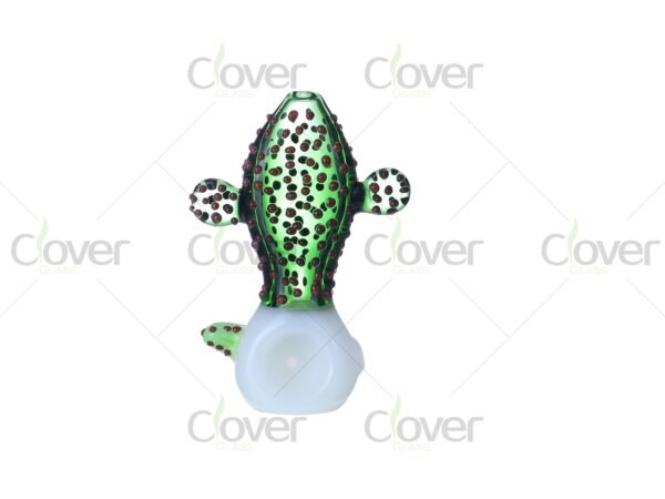 Cactus-shaped green glass hand pipes with red dot accents and white bowl — 6-piece retail display box by CloverGlass
