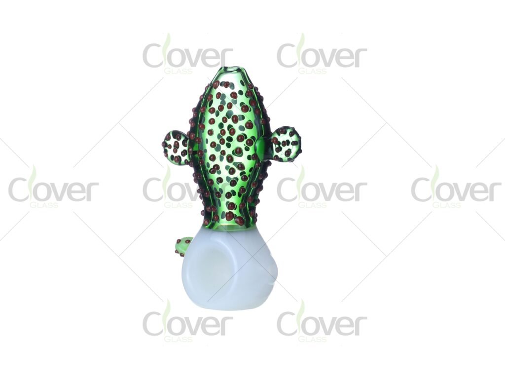 4.1" Green Cactus Hand Pipe – Textured Glass Spoon with Display Box | Clover Glass