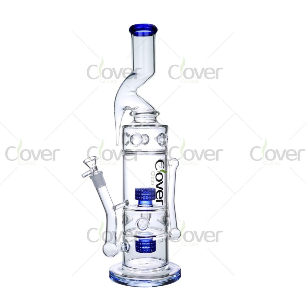 17.7" Double Honeycomb Perc Zong Bong – 14mm Thick Glass Water Pipe with Bent Neck