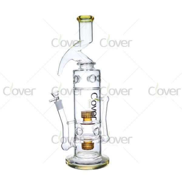 Wholesale Zong glass bongs with splash guard and double honeycomb filters – 14mm joint, bulk supply