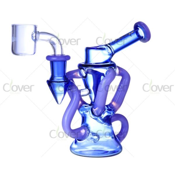 5.9″ Dual Recycler Dab Rig with Bent Neck & Color Accents | 5mm Thick Glass by Clover