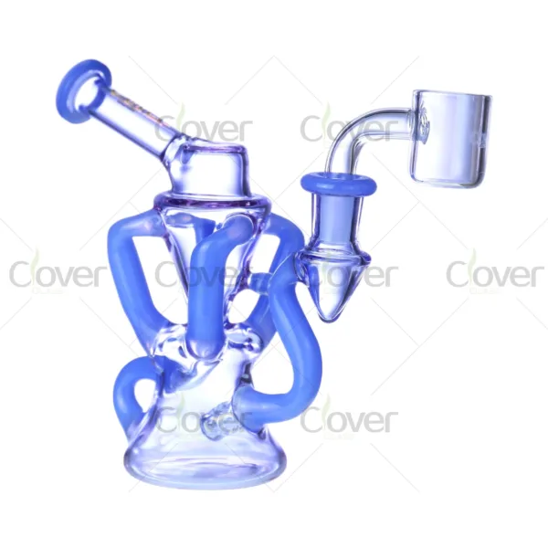 5.9″ Dual Recycler Dab Rig with Bent Neck & Color Accents | 5mm Thick Glass by Clover
