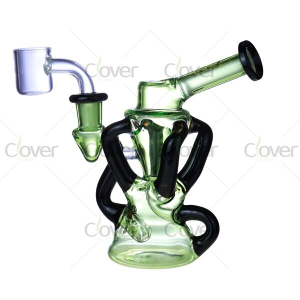 5.9″ Dual Recycler Dab Rig with Bent Neck & Color Accents | 5mm Thick Glass by Clover