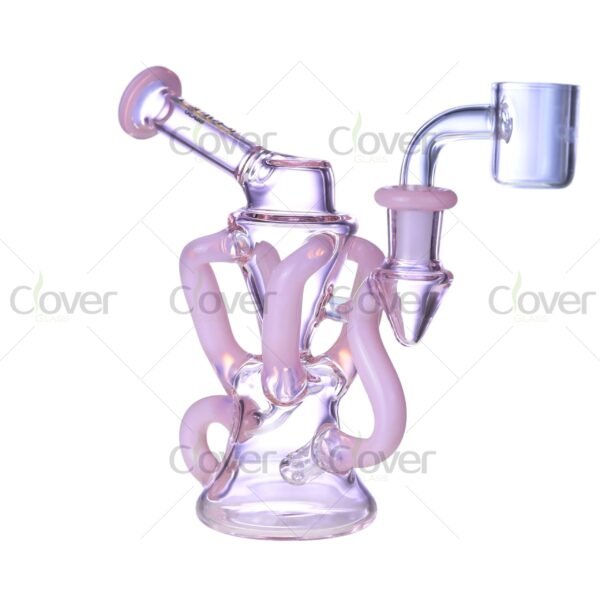 5.9″ Dual Recycler Dab Rig with Bent Neck & Color Accents | 5mm Thick Glass by Clover