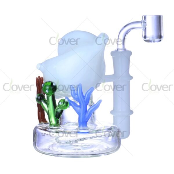 4.72″ Ocean Reef Dab Rig with Fish & Coral Sculpture | Handcrafted Mini Rig by Clover Glass