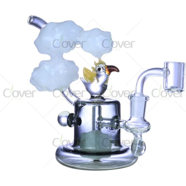 6.88″ Bird Dab Rig with Cloud Accents & Built-in Marble Perc | 5mm Thick Glass by Clover
