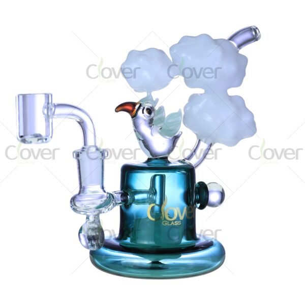 6.88″ Bird Dab Rig with Cloud Accents & Built-in Marble Perc | 5mm Thick Glass by Clover