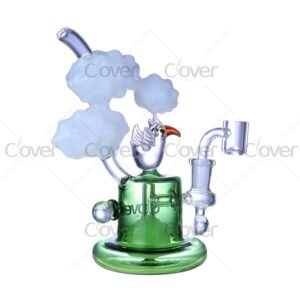 6.88″ Bird Dab Rig with Cloud Accents & Built-in Marble Perc | 5mm Thick Glass by Clover