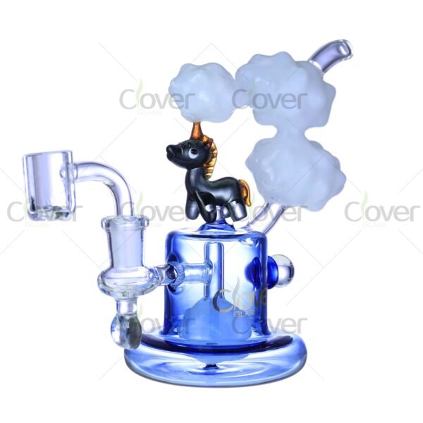 6.88″ Unicorn Dab Rig with Cloud Accents & Marble Perc | Whimsical Fantasy Glass by Clover