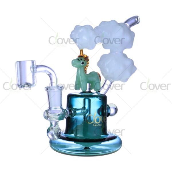 6.88″ Unicorn Dab Rig with Cloud Accents & Marble Perc | Whimsical Fantasy Glass by Clover