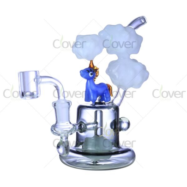 6.88″ Unicorn Dab Rig with Cloud Accents & Marble Perc | Whimsical Fantasy Glass by Clover