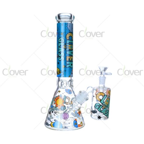 14″ Space Theme Beaker Bong with Matching Ash Catcher | 7mm Thick Glass | Clover Glass