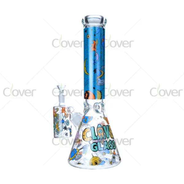14″ Space Theme Beaker Bong with Matching Ash Catcher | 7mm Thick Glass | Clover Glass