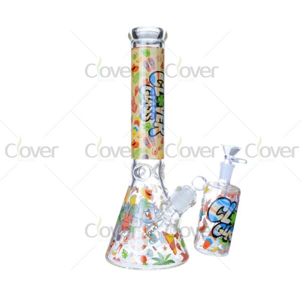 14″ Beaker Bong with Summer Print & Ash Catcher Set | 7mm Thick Glass | Clover Glass Series