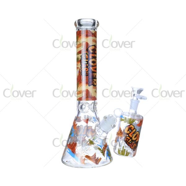 14″ Desert Print Beaker Bong with Matching Ash Catcher | 7mm Thick Glass | Clover Glass