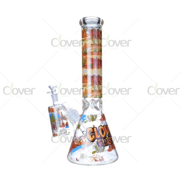 14″ Desert Print Beaker Bong with Matching Ash Catcher | 7mm Thick Glass | Clover Glass