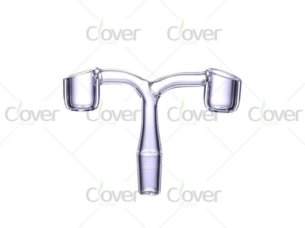 Clover Y-Shape Double Bucket Quartz Banger | Dual Slanted Top | 10mm/14mm/18mm Male Joint
