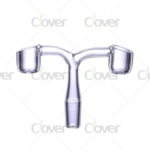 Bent dual quartz banger with 14mm male joint — Y-shape glass dab nail for rigs in wholesale jar pack by CloverGlass