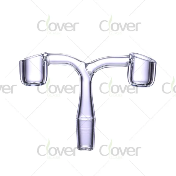 Bent dual quartz banger with 14mm male joint — Y-shape glass dab nail for rigs in wholesale jar pack by CloverGlass