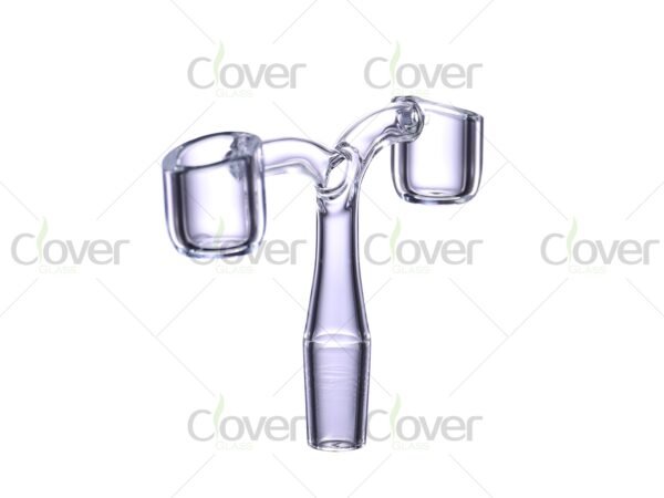 Bent dual quartz banger with 14mm male joint — Y-shape glass dab nail for rigs in wholesale jar pack by CloverGlass