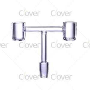 Double quartz banger for dab rigs — dual head glass nail with 14mm male joint in wholesale jar packaging by CloverGlass