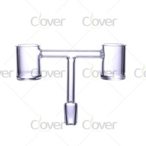 T-shape dual quartz banger with 14mm male joint — symmetrical glass dab nail for rigs in 8-pack wholesale jar by CloverGlass