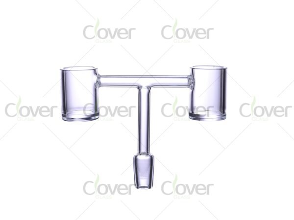 T-shape dual quartz banger with 14mm male joint — symmetrical glass dab nail for rigs in 8-pack wholesale jar by CloverGlass