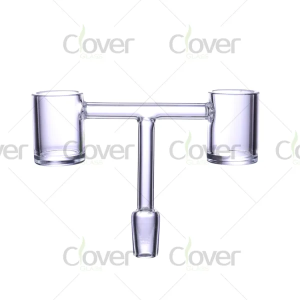 T-shape dual quartz banger with 14mm male joint — symmetrical glass dab nail for rigs in 8-pack wholesale jar by CloverGlass