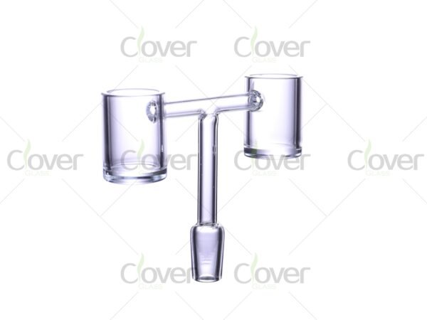 T-shape dual quartz banger with 14mm male joint — symmetrical glass dab nail for rigs in 8-pack wholesale jar by CloverGlass