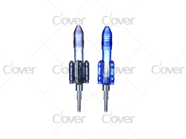Clover Glass rocket-shaped nectar collector, borosilicate body, titanium tip, blue/black options.
