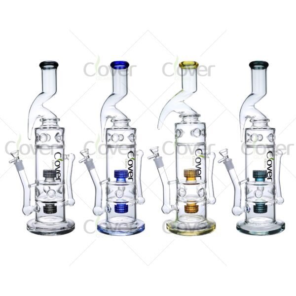 Wholesale Zong glass bongs with splash guard and double honeycomb filters – 14mm joint, bulk supply