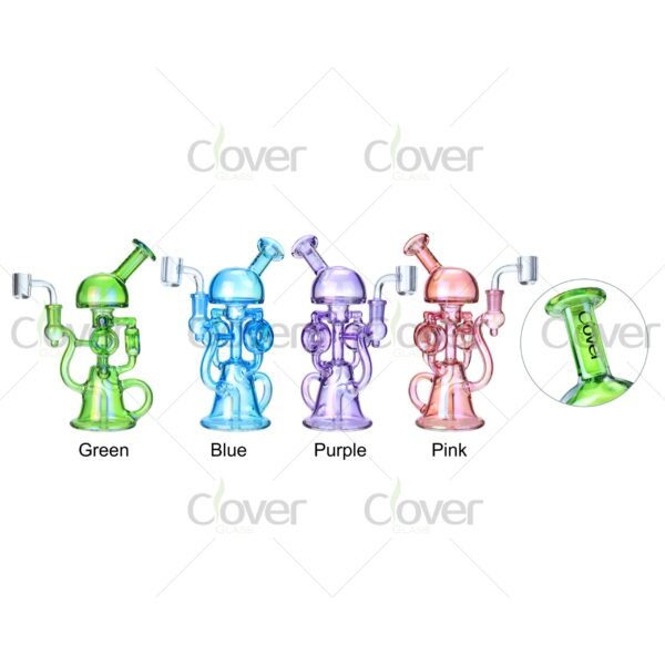 8.86″ Colored Recycler Dab Rig with Matrix Percolator | 4 Color Options by Clover Glass