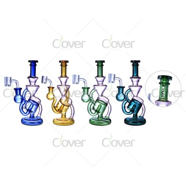 8.85″ Twisted Funnel Dab Rig – Recycler Style Glass Oil Rig | Clover Glass