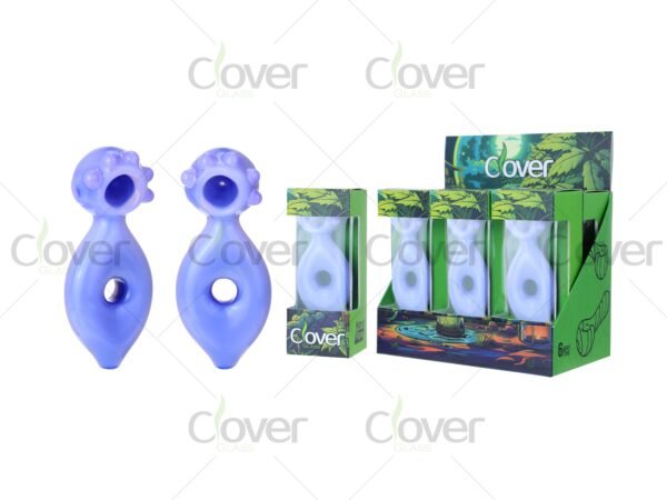 Purple glass hand pipes with hollow grip hole and raised marble design — 6-piece retail display box by CloverGlass
