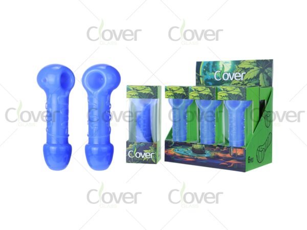 Blue glass hand pipes with round bowl and grip design — 6-piece smoking pipe retail display box by CloverGlass