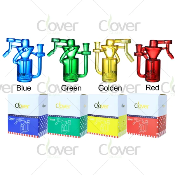 Colorful mini recycler glass ash catchers with matching gift boxes — 4 color options: blue, green, golden, red by CloverGlass
