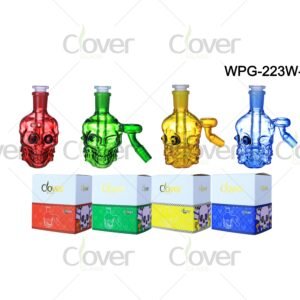 Colorful skull-shaped glass ash catchers with 45-degree joint — WPG-223W-45° bong set in custom gift boxes by CloverGlass
