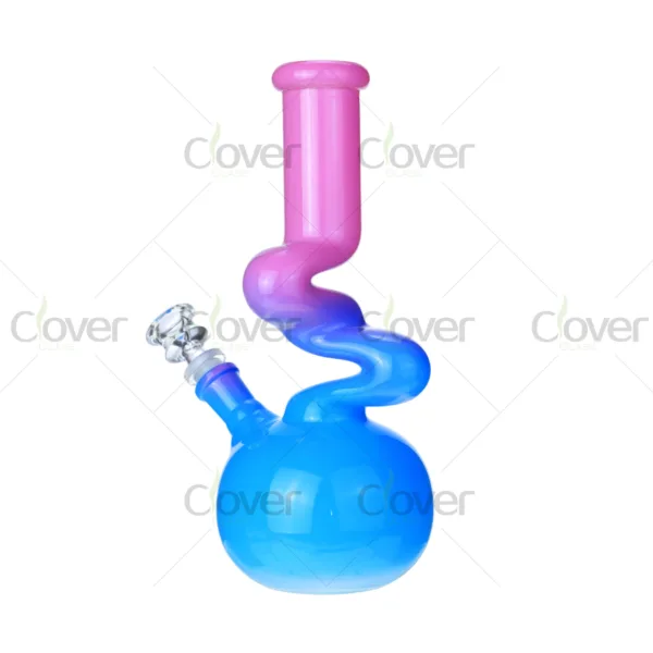 Color spray painted zong glass bongs with 14mm joint and 5mm thick glass, gradient zig zag water pipes for smooth smoking, wholesale by Clover Glass.