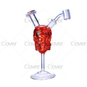 Colorful skull-shaped glass dab rigs with 14mm joint and 5mm thick glass, unique smoking water pipes for wholesale by Clover Glass.