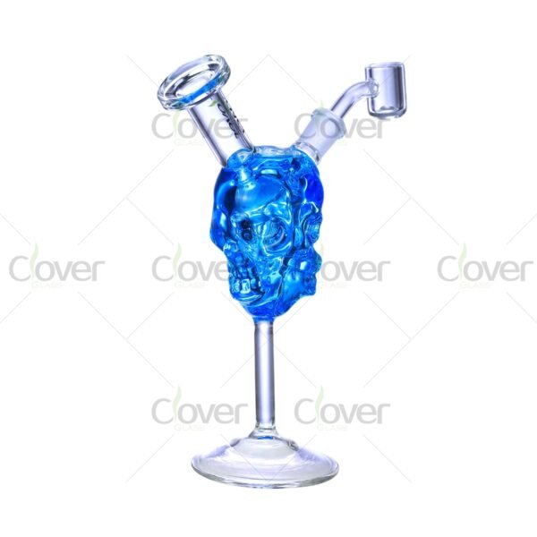 Colorful skull-shaped glass dab rigs with 14mm joint and 5mm thick glass, unique smoking water pipes for wholesale by Clover Glass.