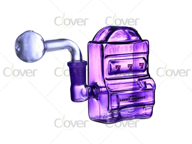 103mm Slot Machine Design Glass Oil Burner | 4.05 Inch Mix Color Oil Pipe by Clover Glass