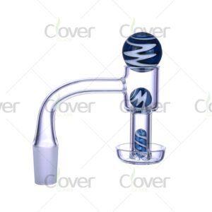 Wave marble quartz banger kit with blue and white swirl marble carb cap and terp pearls, premium dab rig quartz set by Clover Glass.