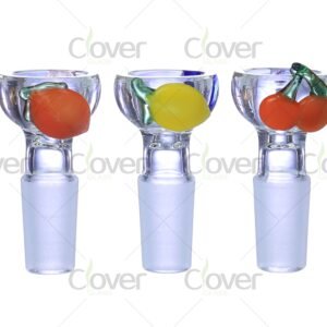 Fruit handle 14mm glass bowl for bongs, handcrafted lemon and cherry glass bowl head for water pipes, wholesale by Clover Glass.